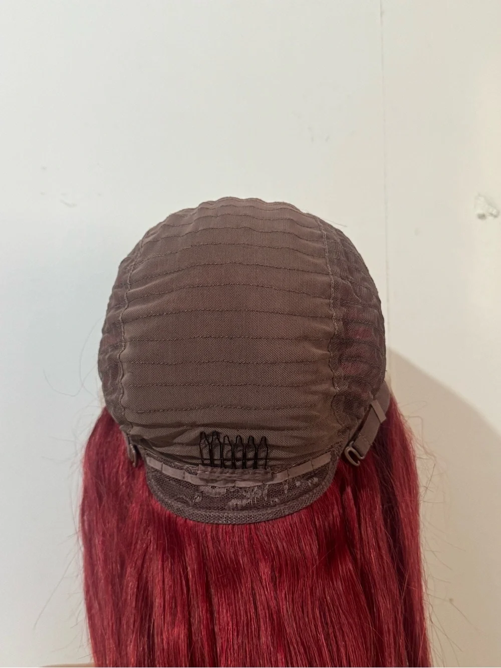 100% Human Hair Burgundy Red Lace Front Wig Long Straight Hair 24 in